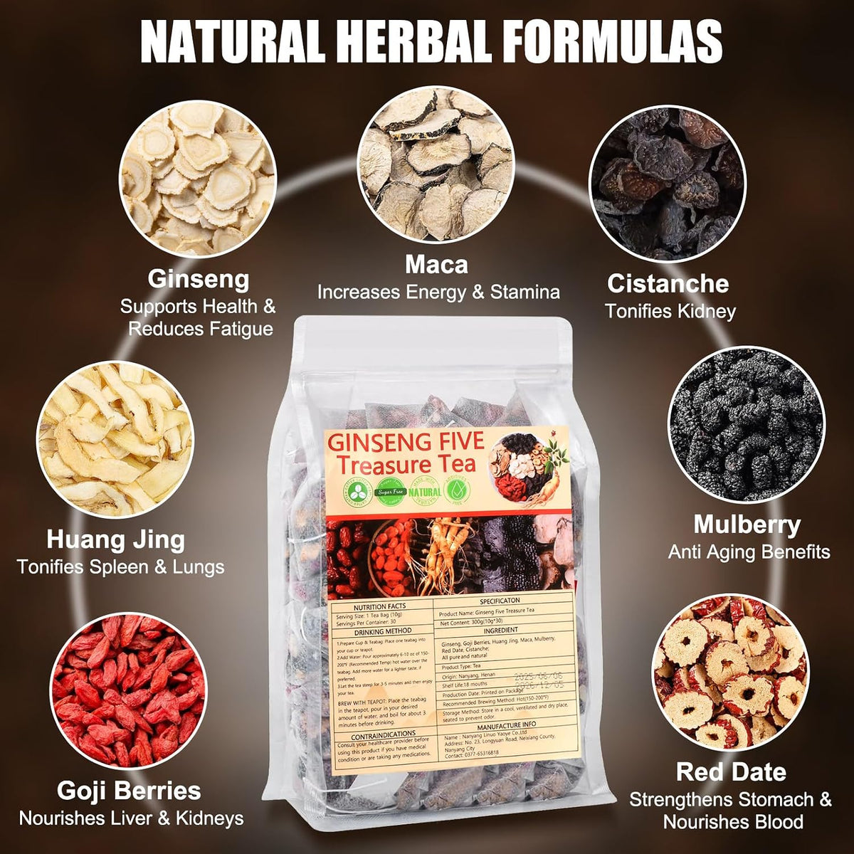 Ginseng Five Treasure Tea - Traditional Herbal Blend For Daily Wellness