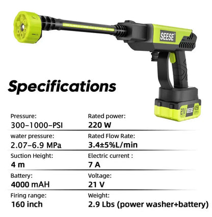 Cordless Pressure Washer - 1000 PSI Portable Power For Effortless Cleaning