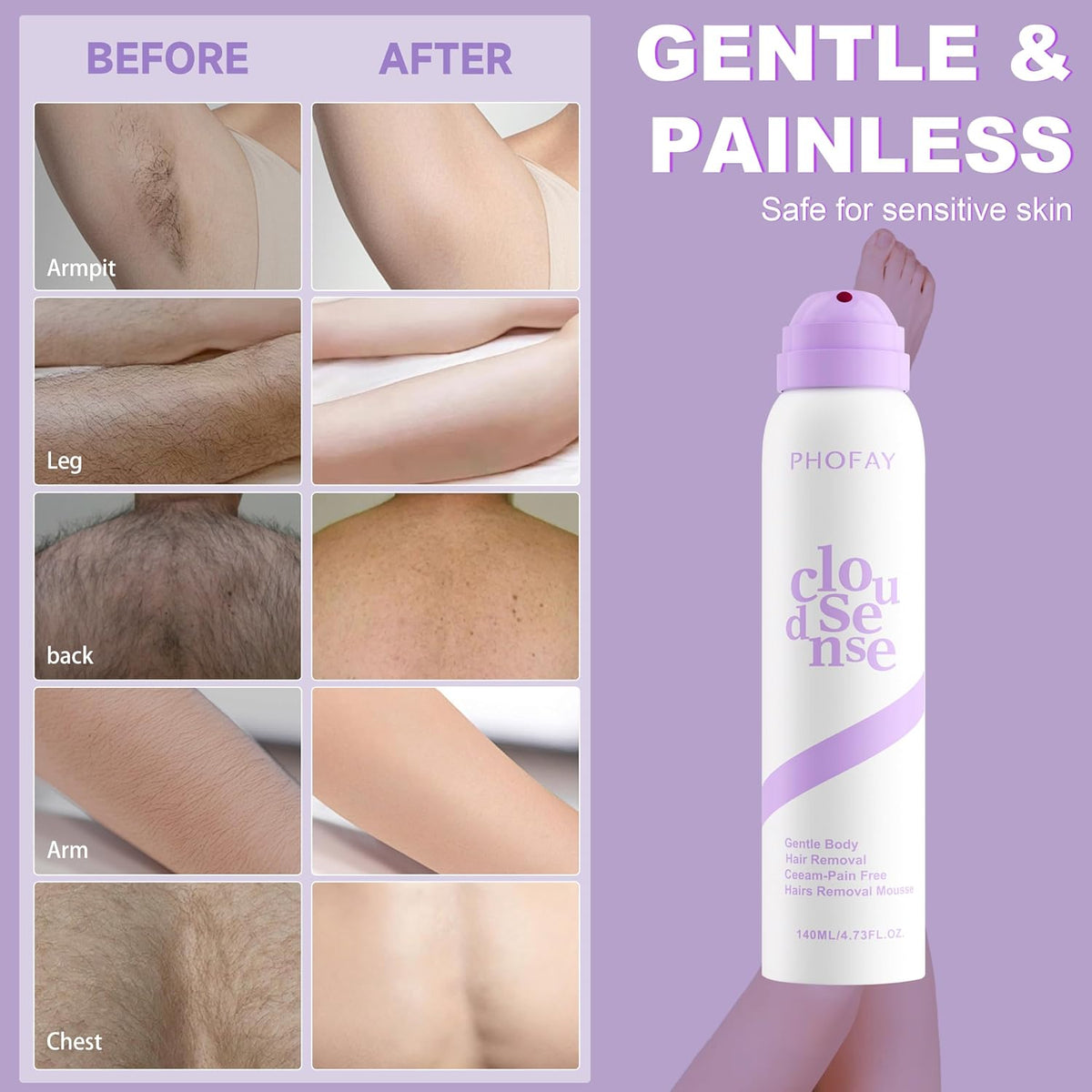 Hair Removal Mousse - Spray-On Formula For Smooth Skin Without Shaving