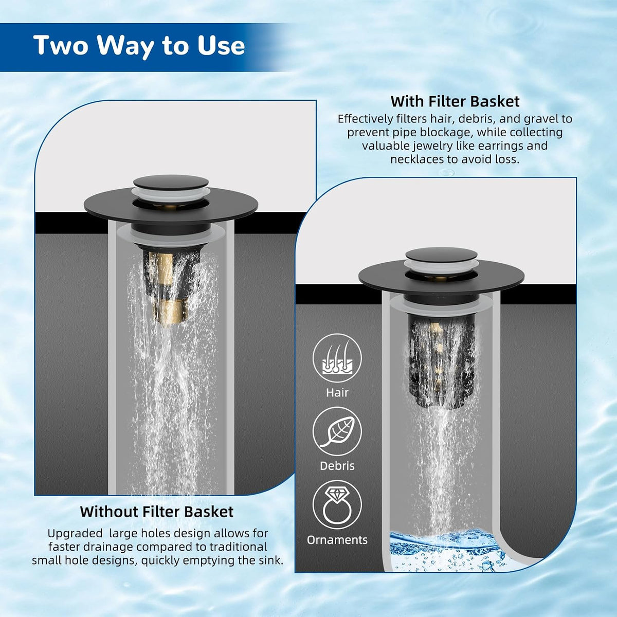 Bathroom Sink Drain Stopper - Removable Hair Filter For Clog-Free Drains