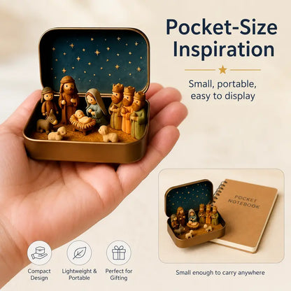 Portable Mini Christmas Nativity Scene Set in Storage Tin