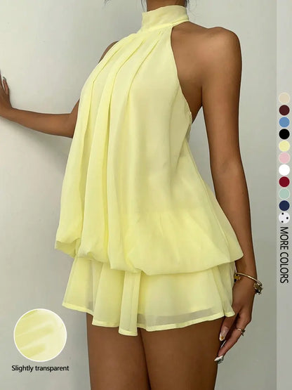 Effortless Backless Halter Flowy One-Piece Jumpsuit