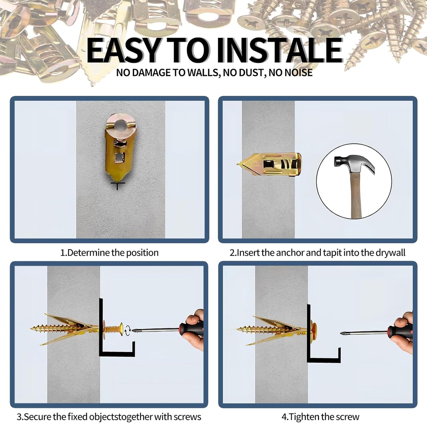 No-Drill Self-Drilling Drywall Anchors with Screws Heavy Duty Kit