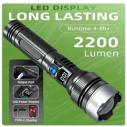 2-in-1 Rechargeable Flashlight - Built-In Power Bank For Emergency Lighting