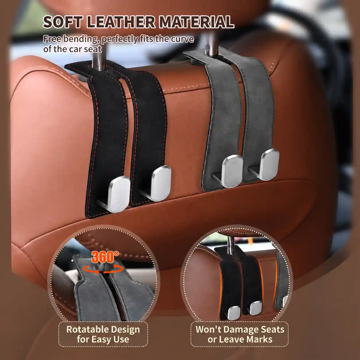 Car Seat Headrest Hooks - Double Hook Design For A Cleaner, Clutter-Free Car