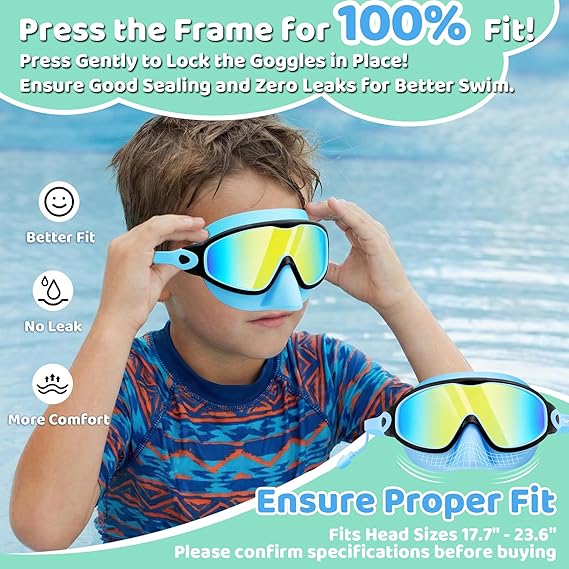 Kids Swim Goggles - Integrated Nose Cover For Worry-Free Swimming