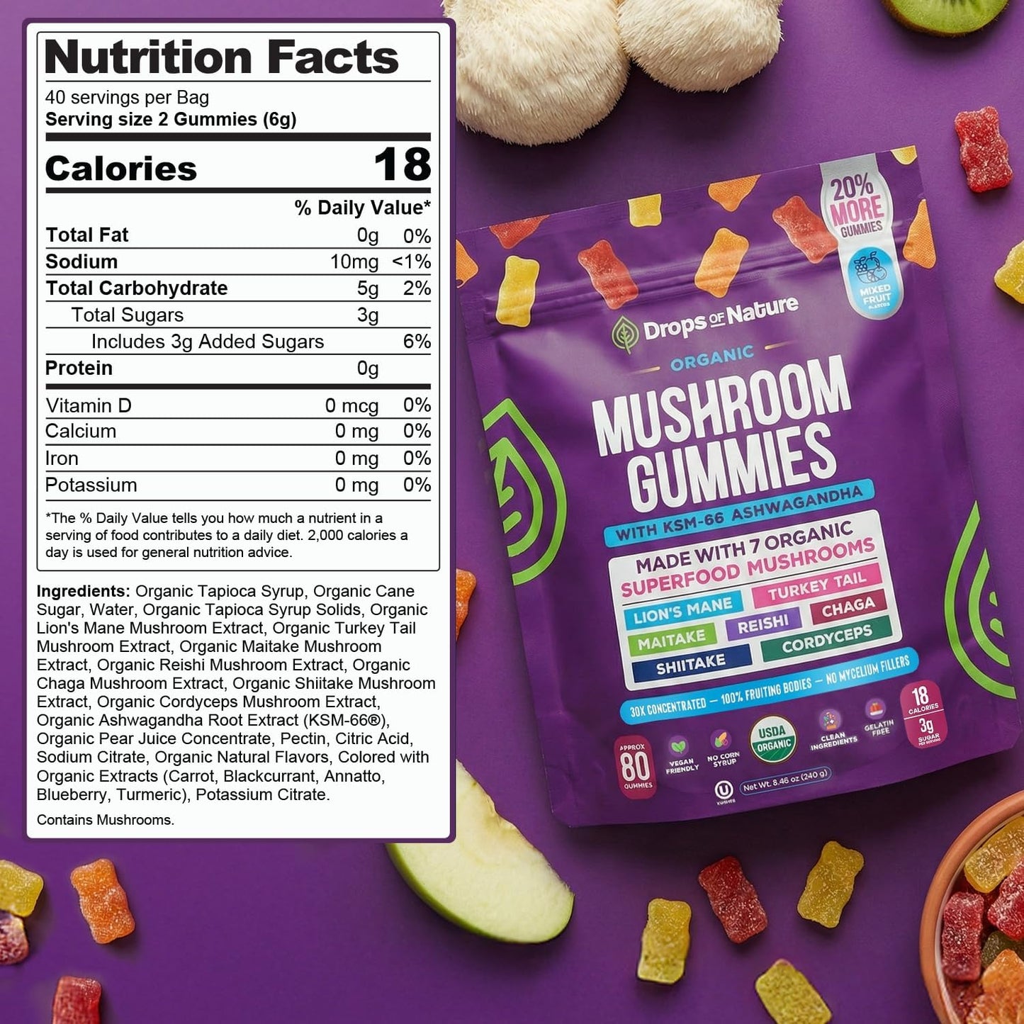 Mushroom Gummies - 8-in-1 Mushroom Blend For Focus, Calm & Daily Energy