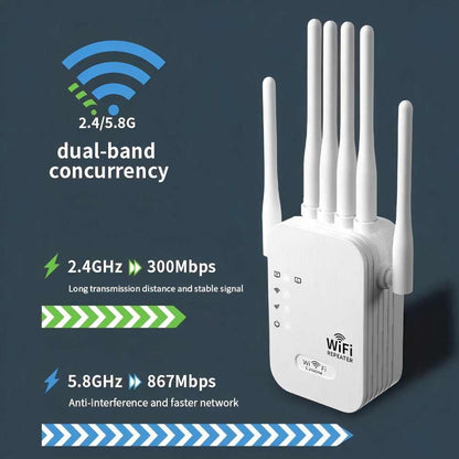 WiFi Extender - 1200Mbps Signal Booster With 6 Antennas For Stronger Home Coverage