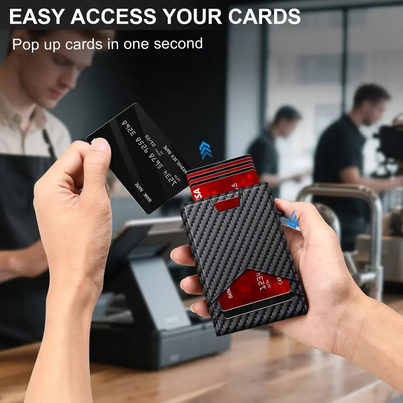 Ultra-Slim Carbon Fiber RFID Pop-Up Smart Wallet