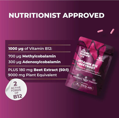 Beetroot & Dual B12 Capsules - Red Blood Cell Formation & Energy Support For Daily Vitality