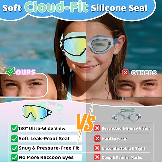 Kids Swim Goggles - Integrated Nose Cover For Worry-Free Swimming