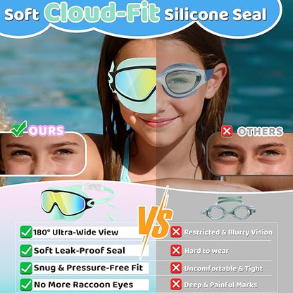 Kids Swim Goggles - Integrated Nose Cover For Worry-Free Swimming