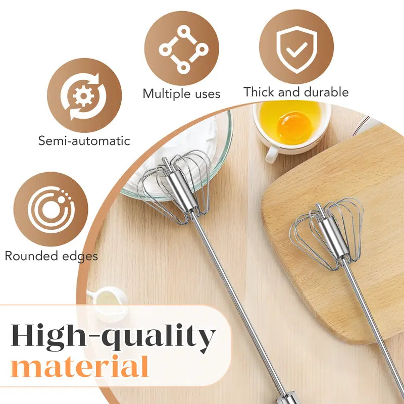 Hand-Push Spinning Whisk - Self-Rotating Stainless Steel Design For Fast Mixing & Easy Cooking