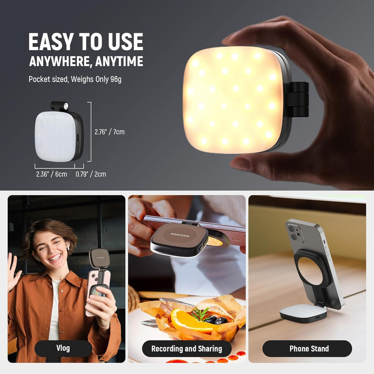 Magnetic Selfie Light - 48 LED Soft Lighting For Better Photos & Videos
