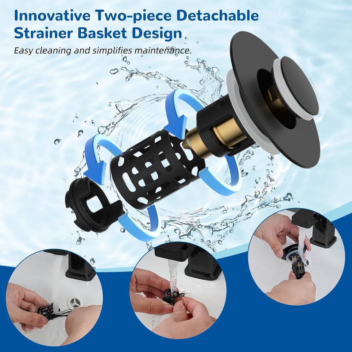 Bathroom Sink Drain Stopper - Removable Hair Filter For Clog-Free Drains