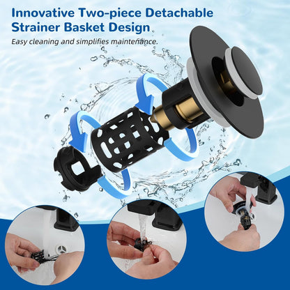 Bathroom Sink Drain Stopper - Removable Hair Filter For Clog-Free Drains