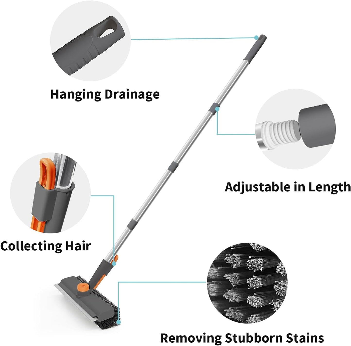 3-in-1 Rotatable Floor Scrub Brush with Extendable Long Handle