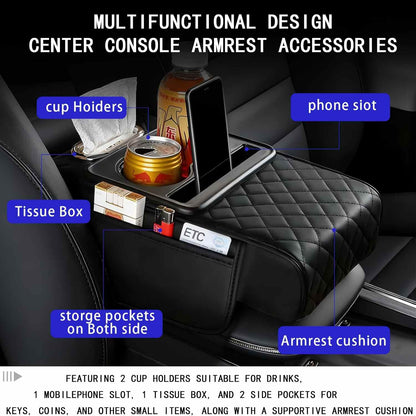 Car Armrest Organizer - 4-in-1 Raised Design For A More Comfortable Drive