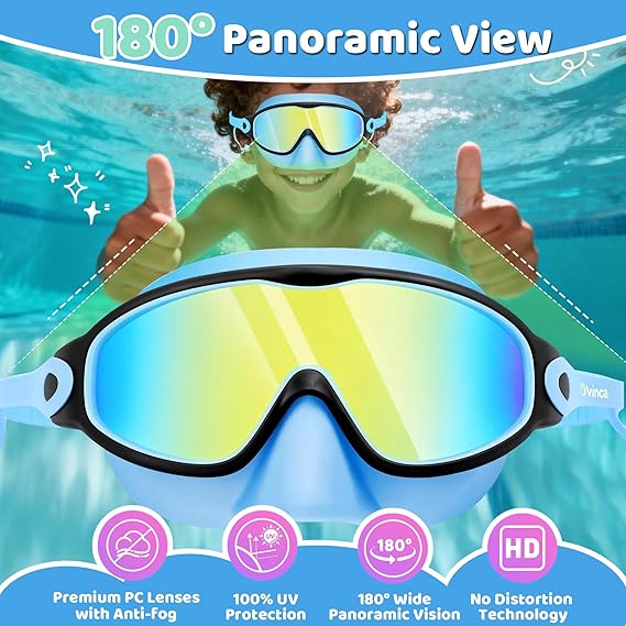 Kids Swim Goggles - Integrated Nose Cover For Worry-Free Swimming
