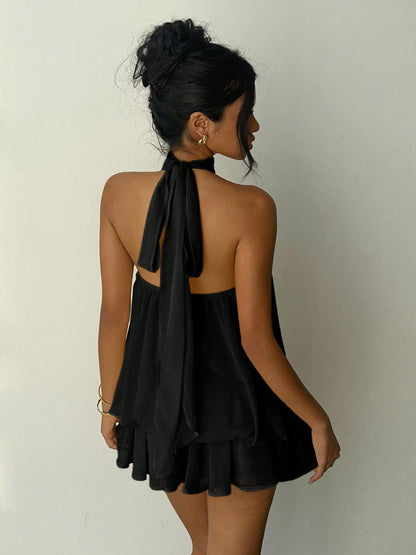 Effortless Backless Halter Flowy One-Piece Jumpsuit