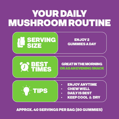 Mushroom Gummies - 8-in-1 Mushroom Blend For Focus, Calm & Daily Energy
