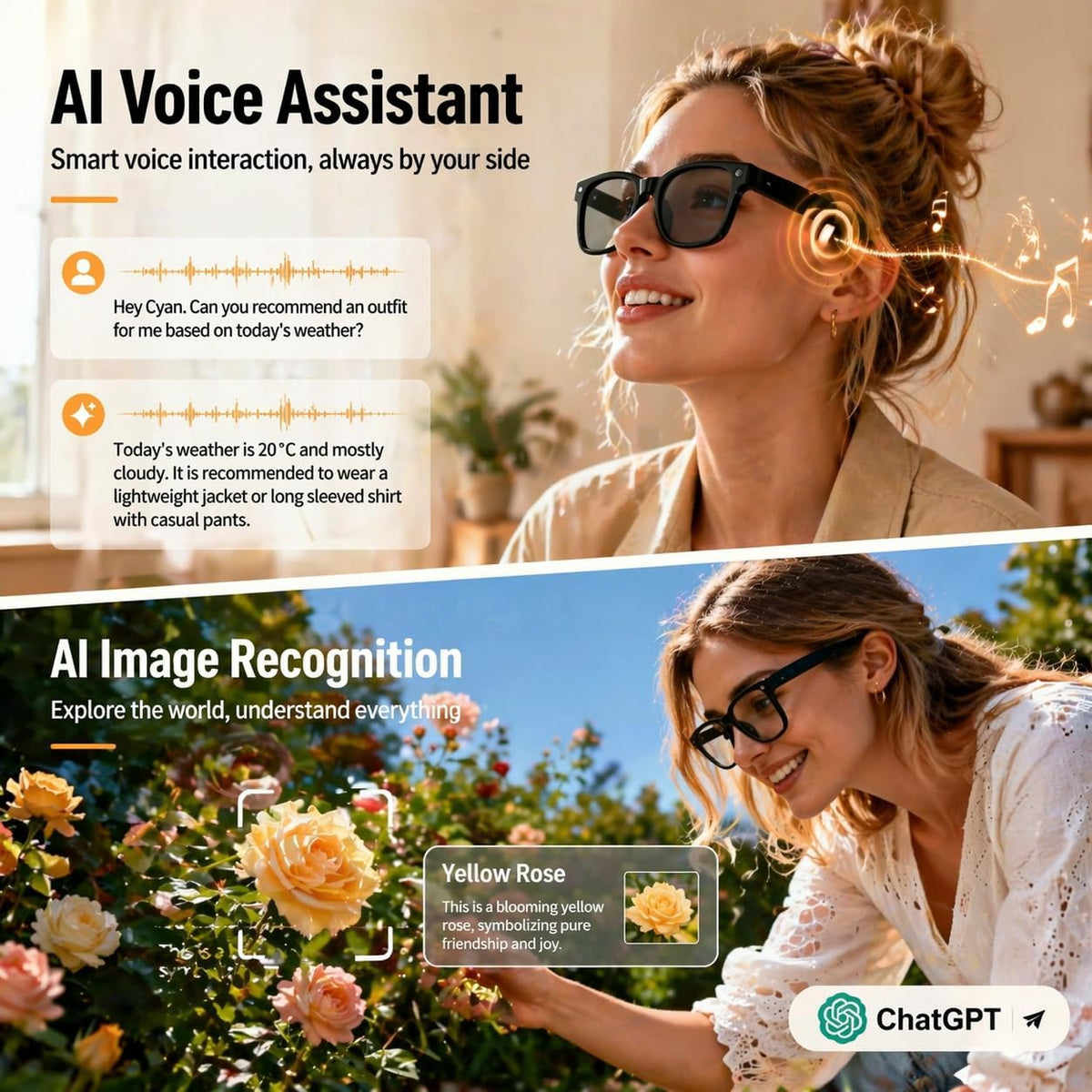 Smart Camera Glasses - Hands-Free POV Recording & AI Translation For Everyday Adventures
