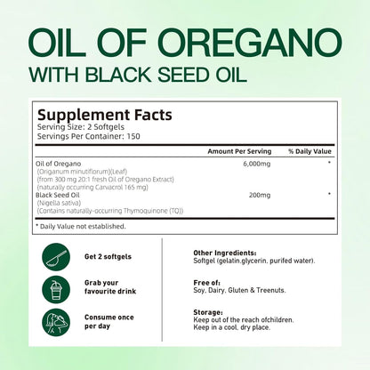 Oregano Oil Capsules - Carvacrol + Black Seed Oil Blend For Daily Wellness Support