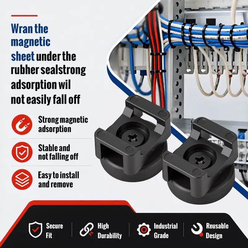 Magnetic Cable Tie Mounts - 22LB Strong Magnetic Hold For Clean Cable Organization