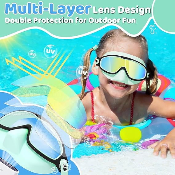 Kids Swim Goggles - Integrated Nose Cover For Worry-Free Swimming