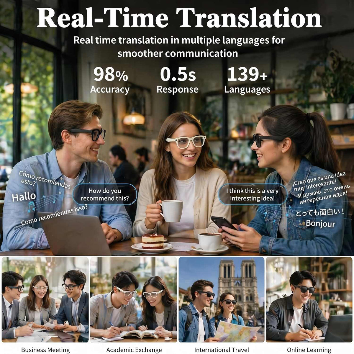 Smart Camera Glasses - Hands-Free POV Recording & AI Translation For Everyday Adventures
