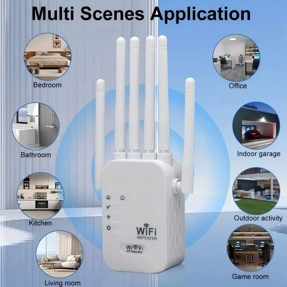 WiFi Extender - 1200Mbps Signal Booster With 6 Antennas For Stronger Home Coverage