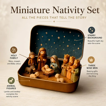 Portable Mini Christmas Nativity Scene Set in Storage Tin
