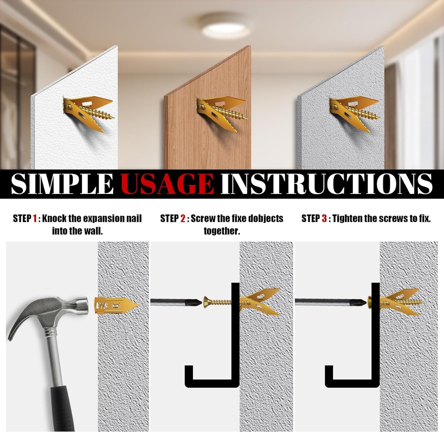No-Drill Self-Drilling Drywall Anchors with Screws Heavy Duty Kit