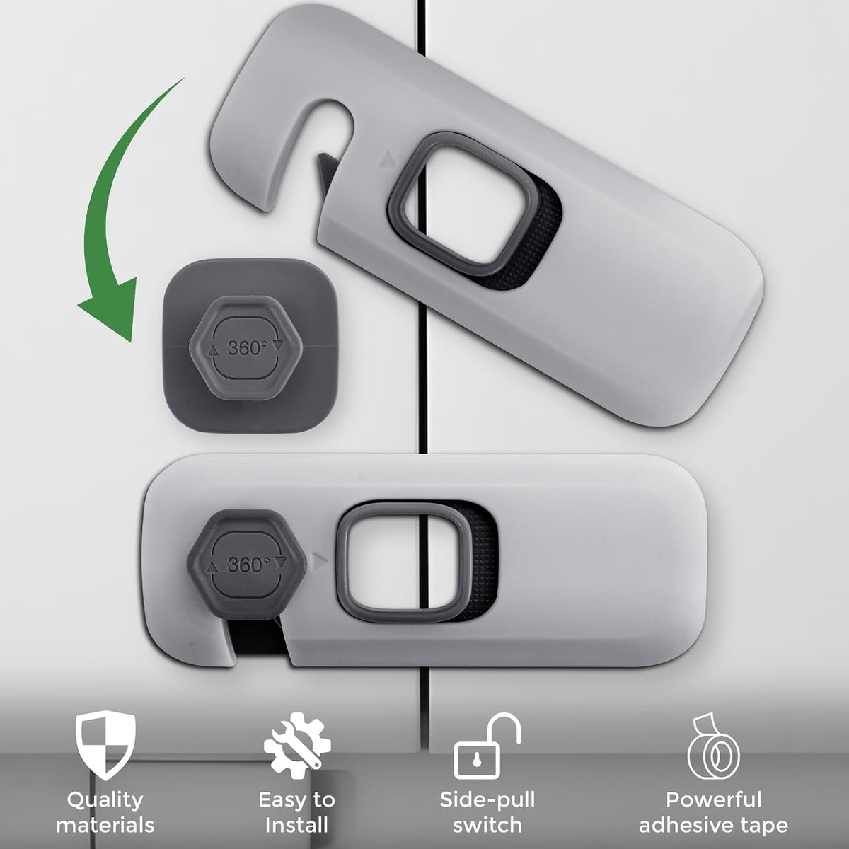 Adhesive Safety Lock - Slide & Rotate Design For Safer Cabinets & Appliances