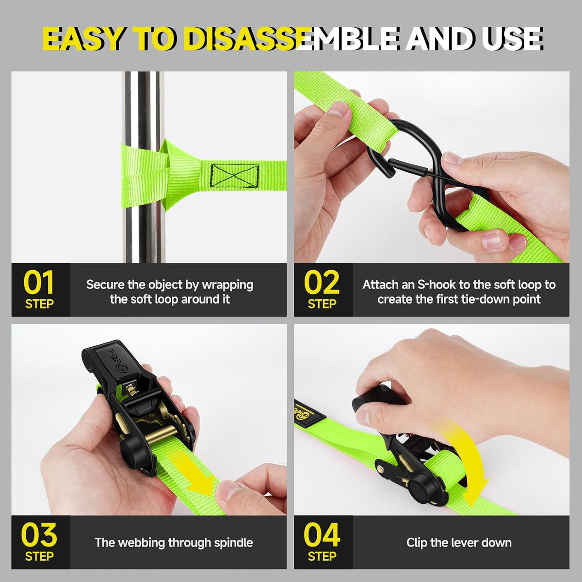 Heavy-Duty Ratchet Tie Down Straps - 1550LB Secure Hold For Safer Cargo Transport