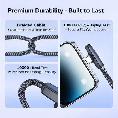 45W Right-Angle USB-C Cable - Fast Charging Without Blocking Your Hand