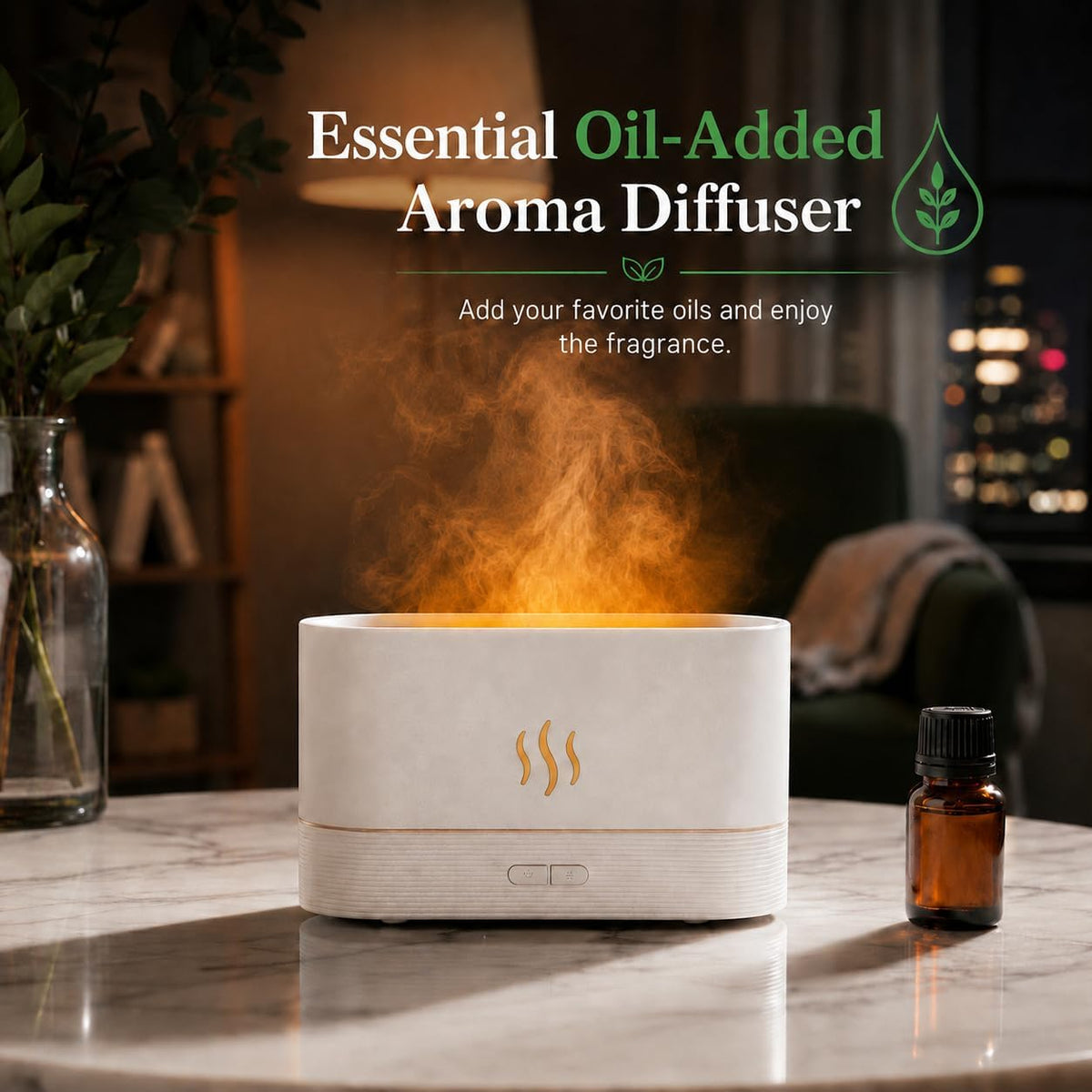Flame Effect Aroma Diffuser — Cozy Ambience With Mist & 7-Color Glow