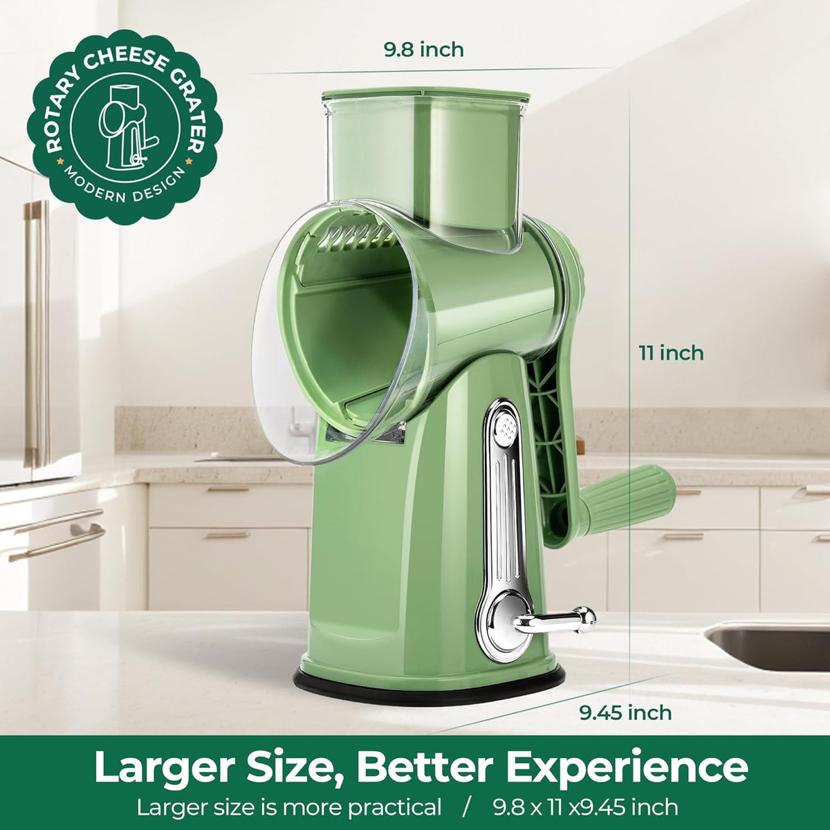 Rotary Cheese Grater - Hand Crank System For Faster Kitchen Prep