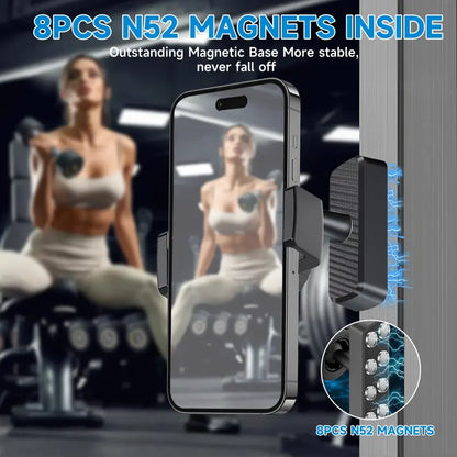 Magnetic Gym Phone Holder - 360° Adjustable Mount For Hands-Free Workout Recording