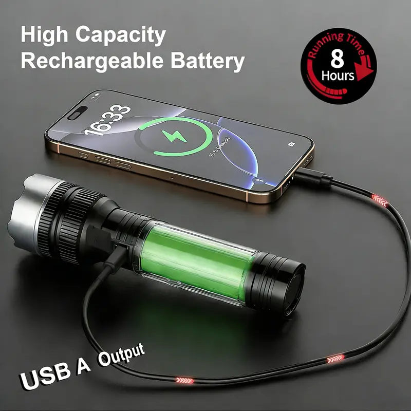 2-in-1 Rechargeable Flashlight - Built-In Power Bank For Emergency Lighting