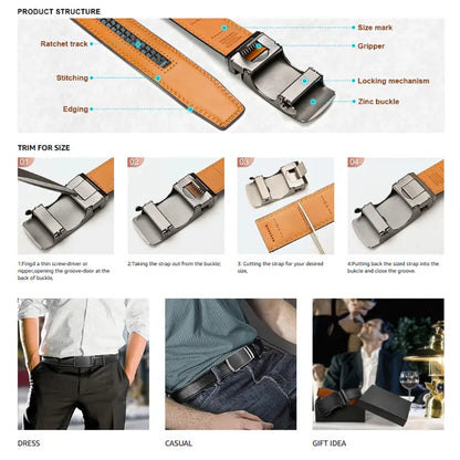 Men’s Ratchet Belt – Micro-Adjust Fit Without Traditional Belt Holes