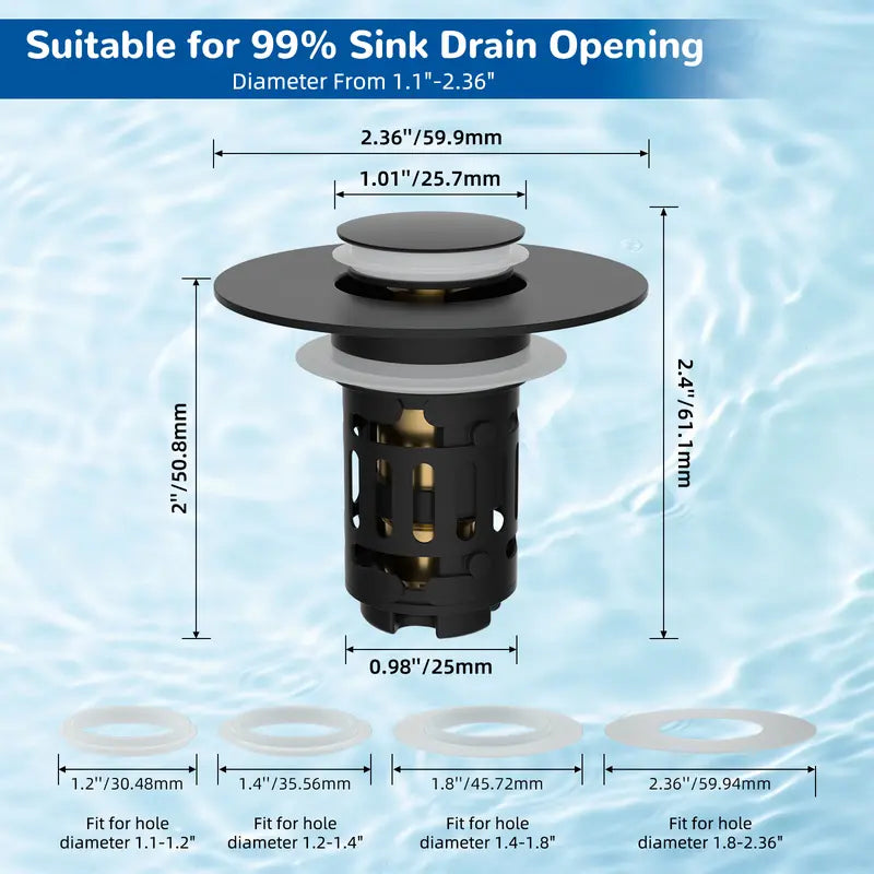 Bathroom Sink Drain Stopper - Removable Hair Filter For Clog-Free Drains