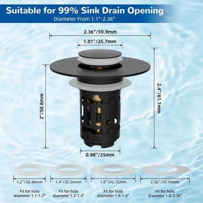 Bathroom Sink Drain Stopper - Removable Hair Filter For Clog-Free Drains