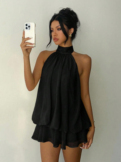 Effortless Backless Halter Flowy One-Piece Jumpsuit