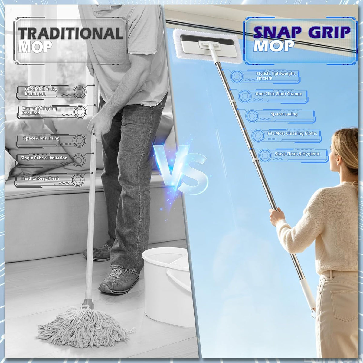 Slim Microfiber Floor Mop - 360° Swivel Cleaning For Hard-To-Reach Spaces