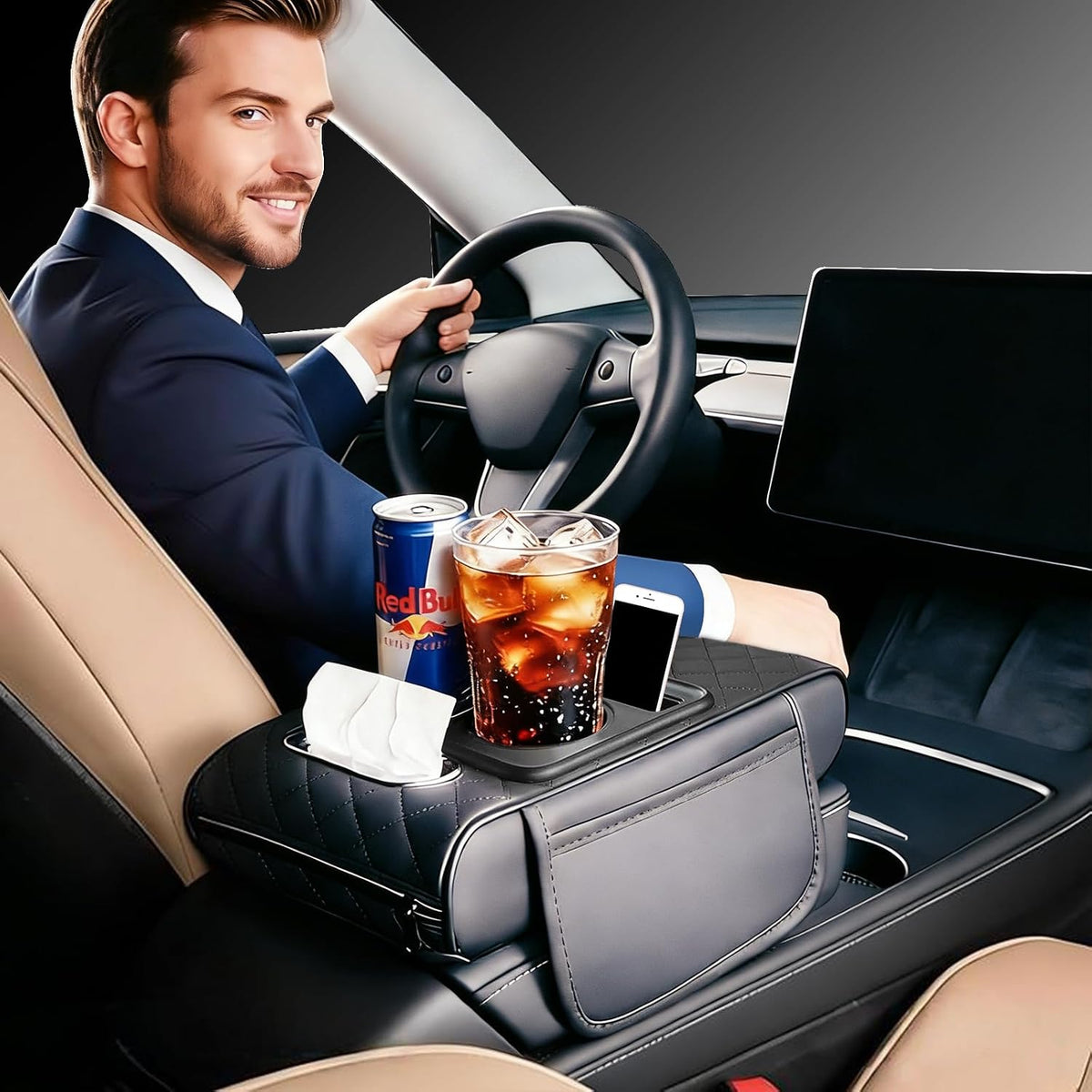 Car Armrest Organizer - 4-in-1 Raised Design For A More Comfortable Drive