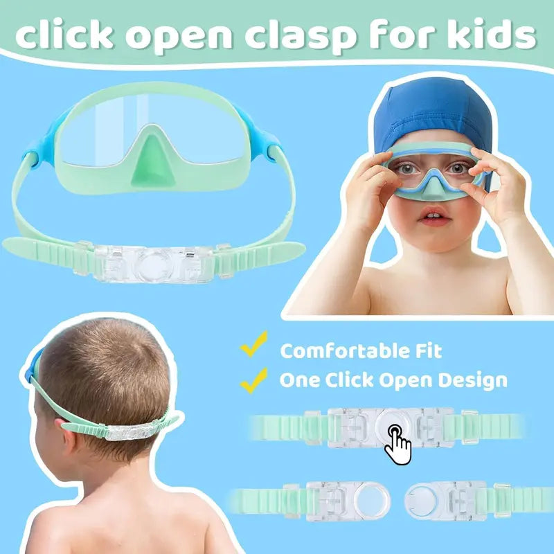 Kids Swim Goggles - Integrated Nose Cover For Worry-Free Swimming