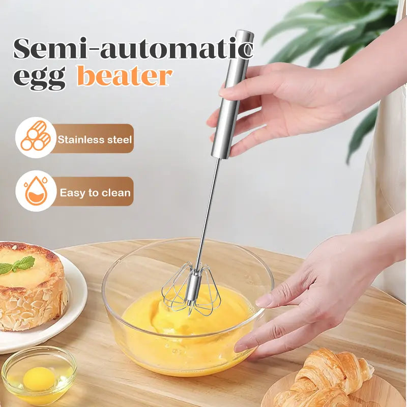 Hand-Push Spinning Whisk - Self-Rotating Stainless Steel Design For Fast Mixing & Easy Cooking