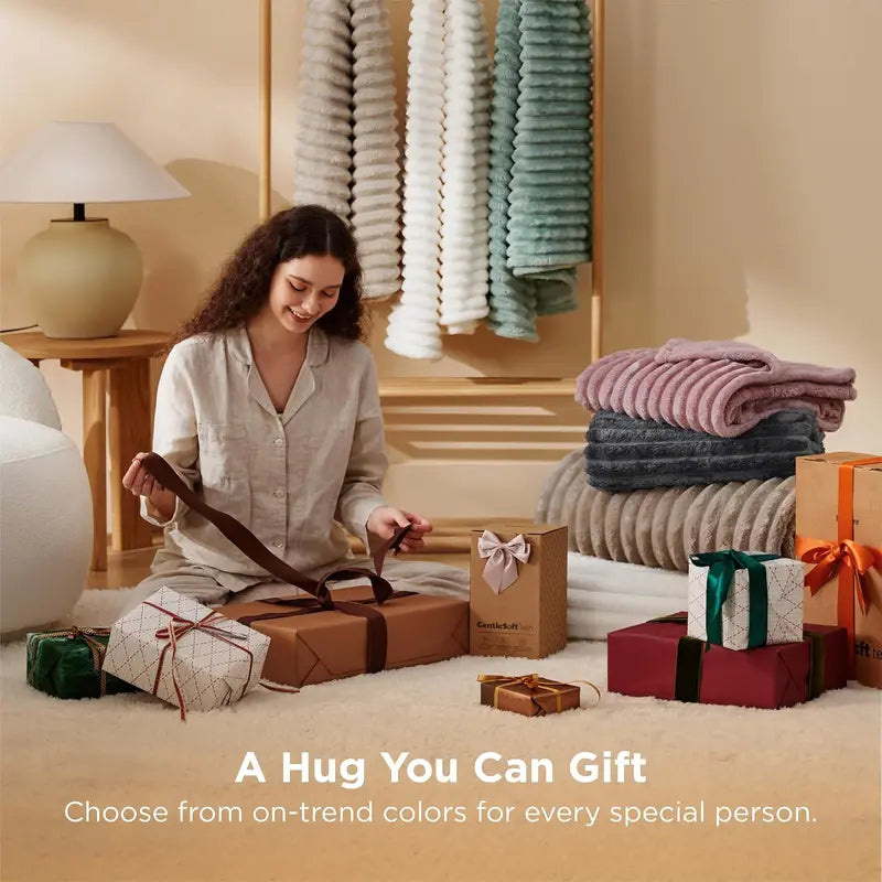 Ultra-Soft 3D Ribbed Fleece Throw Blanket | Cozy, Lightweight & Decorative