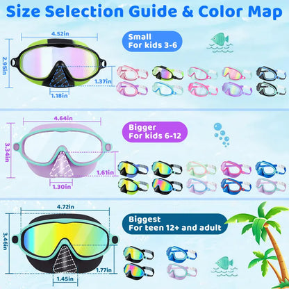 Kids Swim Goggles - Integrated Nose Cover For Worry-Free Swimming
